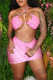 Yellow Pink Sexy Print Patchwork Frenulum Swimwears Three Pieces
