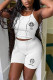 White Sexy Casual Print Basic O Neck Sleeveless Two Pieces