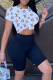 Black White Casual Print Patchwork O Neck High Waist T-Shirts （Only with short sleeves）