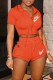 Orange Fashion Casual Print Basic Hooded Collar Long Sleeve Two Pieces