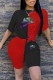 Red Fashion Casual Print Patchwork O Neck Short Sleeve Two Pieces