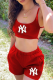 Red Casual Print Hollowed Out Spaghetti Strap Sleeveless Two Pieces