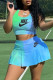 Blue Sportswear Print Patchwork O Neck Two Pieces