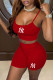 Red Casual Embroidery Patchwork Spaghetti Strap Two Pieces