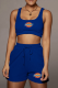 Blue Casual Print Patchwork U Neck Sleeveless Two Pieces