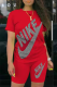 Red Casual Print Patchwork O Neck Short Sleeve Two Pieces