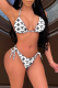 White Sexy Print Patchwork Draw String Swimwears