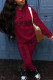 Purplish Red Fashion Sportswear Print Patchwork Hooded Collar Long Sleeve Two Pieces
