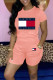 Pink Casual Print Patchwork Pocket O Neck Short Sleeve Two Pieces