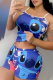 Blue Casual Print Patchwork U Neck Sleeveless Two Pieces