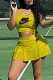 Yellow Elegant Letter Asymmetrical U Neck Sleeveless Two Pieces