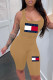 Khaki Casual Sportswear Print Patchwork U Neck Sleeveless Two Pieces