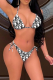 Black Sexy Print Patchwork Draw String Swimwears