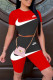 Red Black Fashion Casual Print Patchwork O Neck Short Sleeve Two Pieces