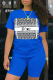 Blue Casual Print Patchwork O Neck Short Sleeve Two Pieces