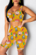 Yellow Sexy Print Patchwork U Neck Sleeveless Two Pieces