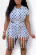 Black Casual Print Tassel Patchwork O Neck Short Sleeve Two Pieces