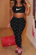 Black Casual Sportswear Print Basic Boat Neck Sleeveless Two Pieces