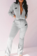 Grey Casual Print Patchwork Turndown Collar Long Sleeve Two Pieces