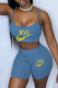 Baby Blue Sexy Print Patchwork Spaghetti Strap Sleeveless Two Pieces