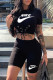 Black Fashion Casual Letter Print Strap Design O Neck Short Sleeve Two Pieces