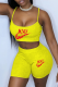 Yellow Sexy Print Patchwork Spaghetti Strap Sleeveless Two Pieces