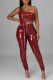Red Fashion Sexy Solid Backless Asymmetrical One Shoulder Sleeveless Two Pieces
