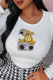 White Casual Sweet Print Patchwork O Neck Tops