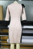 Pink Sexy Solid Hollowed Out O Neck Pencil Skirt Dresses