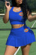 Dark Blue Sexy Sportswear Embroidery Basic U Neck Sleeveless Two Pieces