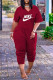 Purplish Red Fashion Casual Letter Print Basic V Neck Regular Jumpsuits