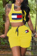 Yellow Casual Sportswear Print Vests U Neck Sleeveless Two Pieces