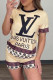 Yellow Fashion Casual Print Basic O Neck Short Sleeve Two Pieces