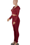 Pink Casual Solid Patchwork Frenulum Hooded Collar Long Sleeve Two Pieces