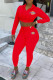 Red Fashion Casual Print Zipper Hooded Collar Long Sleeve Two Pieces