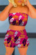 Rose Red Sexy Casual Print Backless Strapless Sleeveless Two Pieces