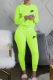 Fluorescent Green Casual Print Patchwork O Neck Long Sleeve Two Pieces