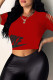 Red Fashion Casual Letter Print Ripped O Neck T-Shirts