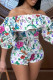 Multi-color Fashion Casual Print Backless Off the Shoulder Regular Rompers