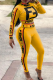 Yellow Sexy Print Patchwork Half A Turtleneck Long Sleeve Two Pieces