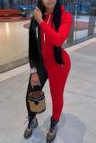 Pink Casual Solid Patchwork Fold Zipper Hooded Collar Long Sleeve Two Pieces