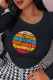 Black Casual Sweet Print Patchwork O Neck Tops