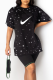 Black Red Casual Print Patchwork O Neck High Waist T-Shirts （Only with short sleeves）