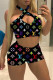 Black Fashion Sexy Print Backless Halter Sleeveless Two Pieces