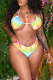 Colour Sexy Print Patchwork Frenulum Swimwears Three Pieces