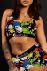 Colour Sexy Print Patchwork U Neck Sleeveless Two Pieces