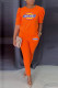 Orange Casual Print Fold O Neck Half Sleeve Two Pieces