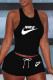 Black Casual Sportswear Embroidery Basic O Neck Sleeveless Two Pieces