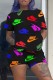 Black Fashion Casual Print Basic O Neck Short Sleeve Two Pieces