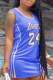 Blue Sportswear Print Patchwork O Neck Straight Dresses